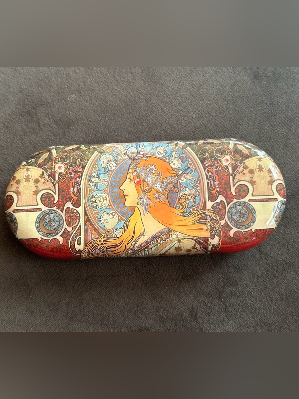 Fridolin Art Nouveau "Zodiac" Alphonse Mucha Metal Glasses Case